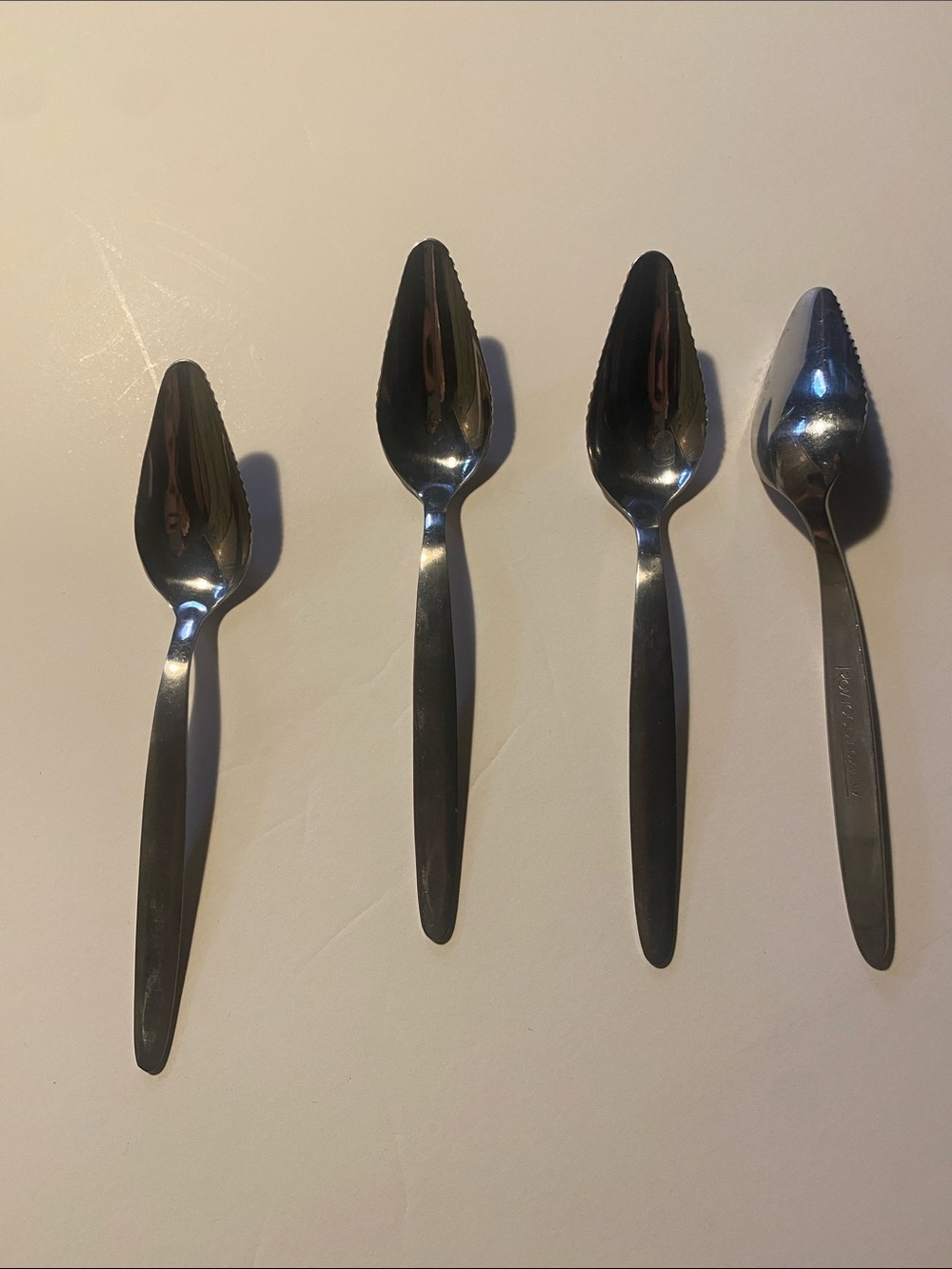 Polished Grapefruit Teaspoons Set of 4 - Vintage Stainless Steel